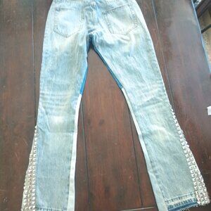 MNML Rockstud Flare Denim Blue Jeans Size 30 RARE Denim Pants. NWT